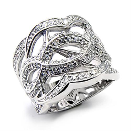 High Polished 925 Sterling Silver Ring with AAA Grade CZ  in Clear