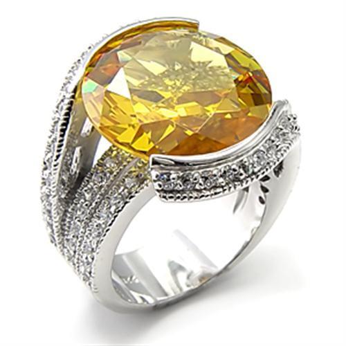 Rhodium 925 Sterling Silver Ring with AAA Grade CZ  in Topaz