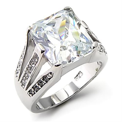 Rhodium 925 Sterling Silver Ring with AAA Grade CZ  in Clear
