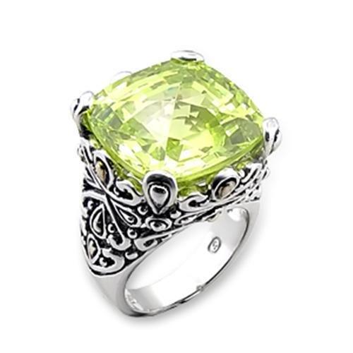 Reverse Two-Tone 925 Sterling Silver Ring with AAA Grade CZ in Apple Green color