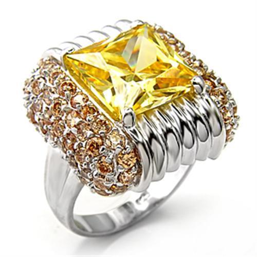Rhodium 925 Sterling Silver Ring with AAA Grade CZ  in Topaz