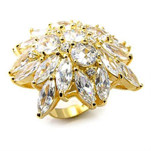 Gold 925 Sterling Silver Ring with AAA Grade CZ  in Clear