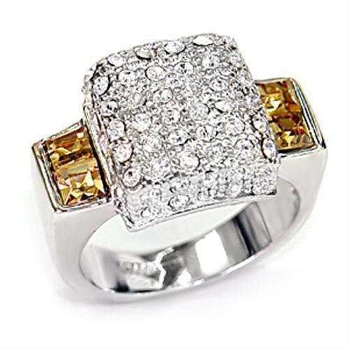 Rhodium 925 Sterling Silver Ring with Top Grade Crystal  in Topaz