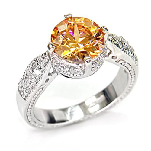 Rhodium 925 Sterling Silver Ring with AAA Grade CZ  in Champagne
