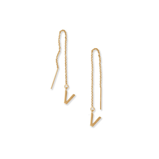 14k Gold Plated Sterling Silver 'V' Initial Threader Earrings