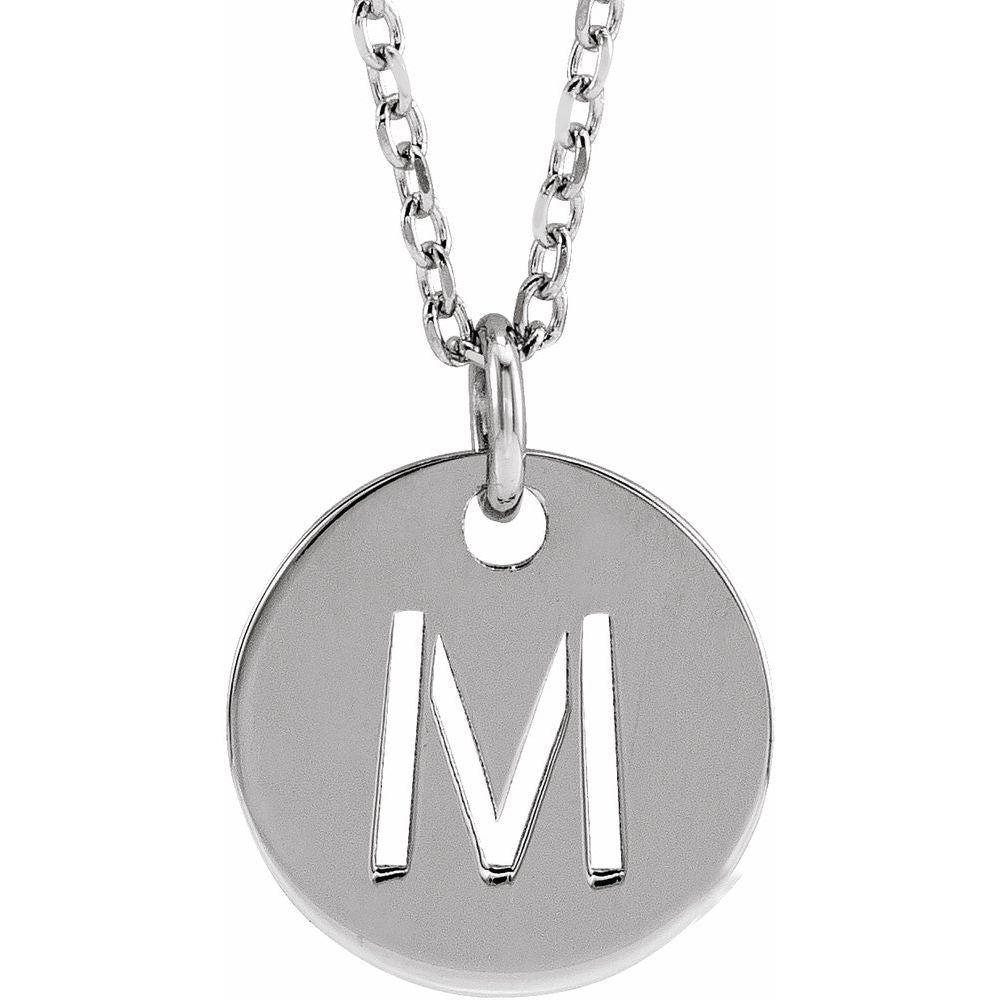 Authentic 925 Silver 0.39" Initial M Disc Letter Adjustable 16-18" Necklace