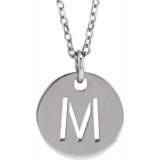 Authentic 925 Silver 0.39" Initial M Disc Letter Adjustable 16-18" Necklace