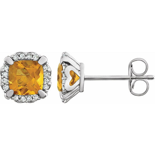 14k White Gold Natural Citrine & 1/10 CTW Natural Diamond Earrings