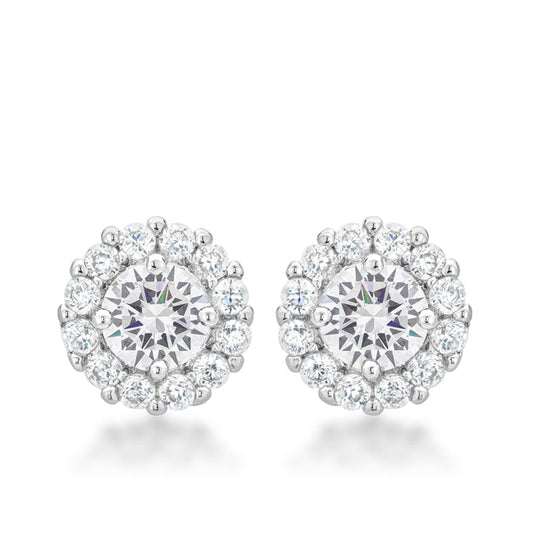 Silvertone Clear Cubic Zirconia Halo Stud Earrings