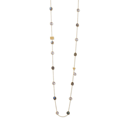 14k Yellow Gold Plated Sterling Silver Labradorite and Quartz 38" Endless Necklace