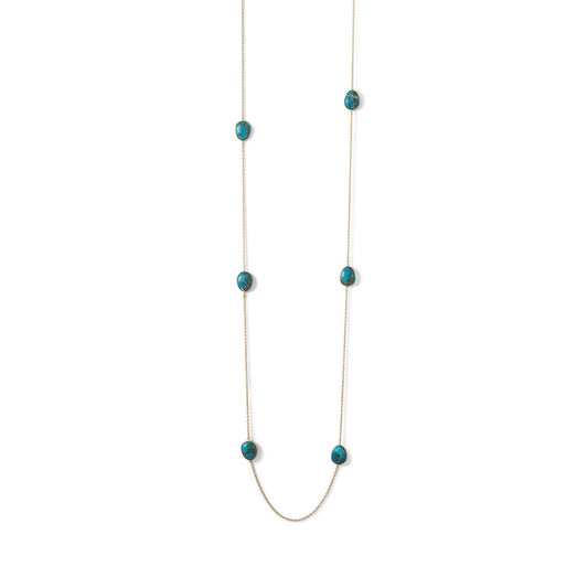 14k Yellow Gold Plated Sterling Silver Turquoise 36" Endless Necklace