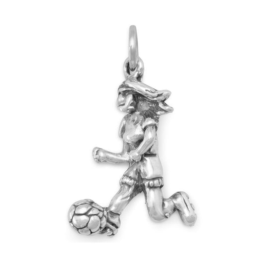 Authentic 925 Sterling Silver Girl Soccer Player Women's Charm for Charm Bracelet or Necklace