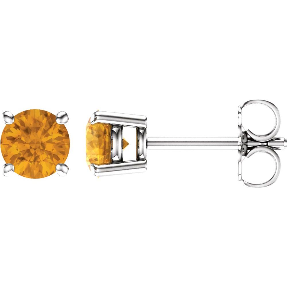 14k White Gold 5 mm Natural Citrine Stud Earrings