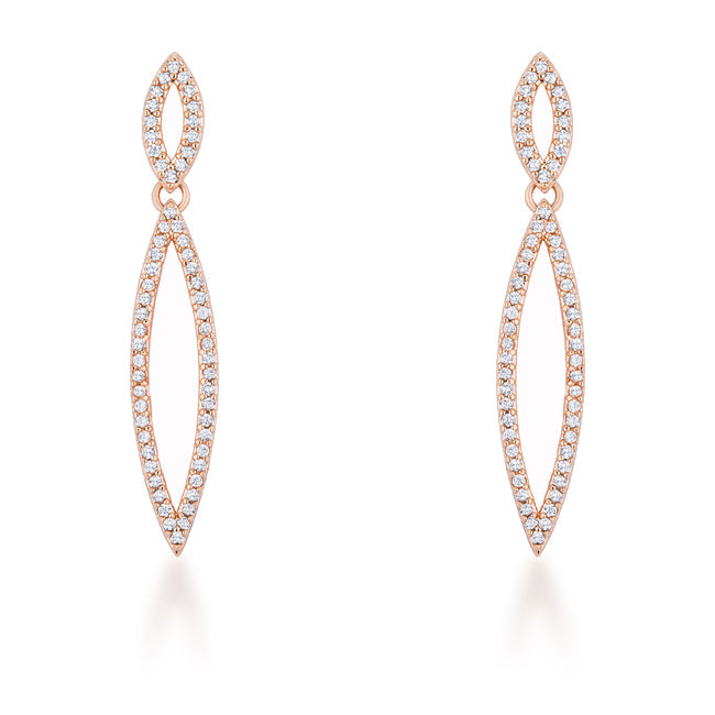 Rose Goldtone Cubic Zirconia Dangling Marquise Shaped Earrings