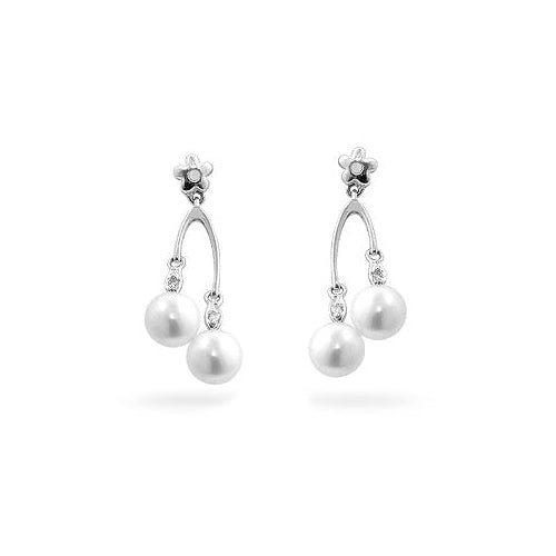 Silvertone Pearl Flower Drop Earrings