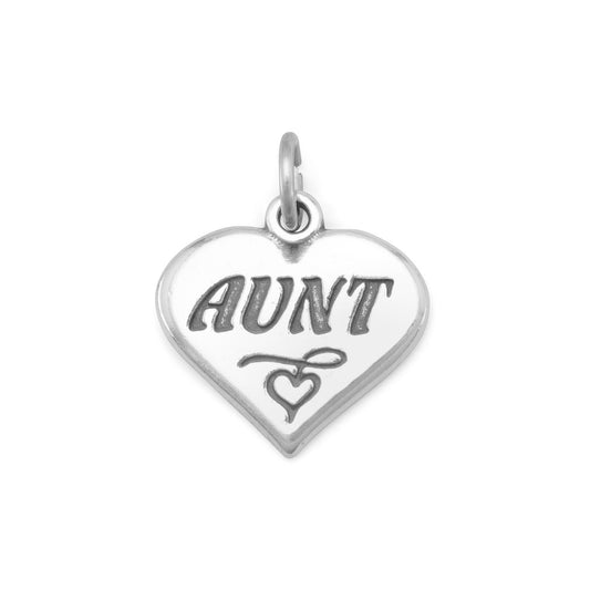 Authentic 925 Sterling Silver Oxidized Heart with Aunt Women's Charm for Bracelet or Necklace