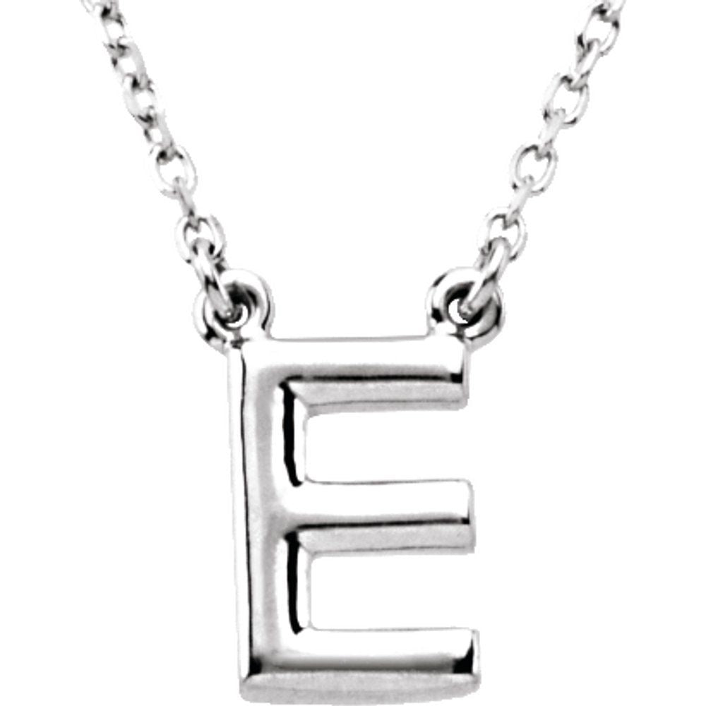 Authentic 925 Sterling Silver 0.41" Block Font Letter E 16" Initial Necklace