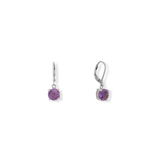 Rhodium Plated Sterling Silver Amethyst Leverback Earrings