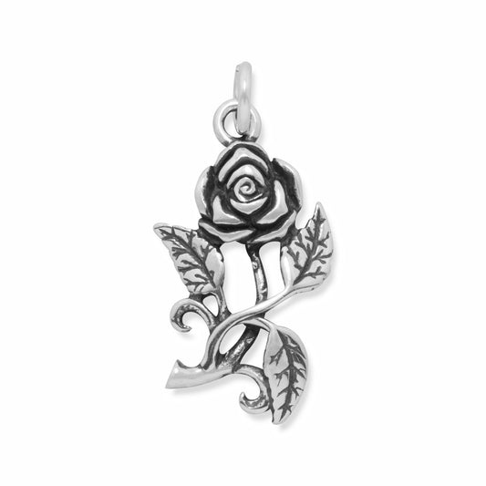 Authentic 925 Sterling Silver Oxidized Rose Women's Charm for Bracelet or Necklace