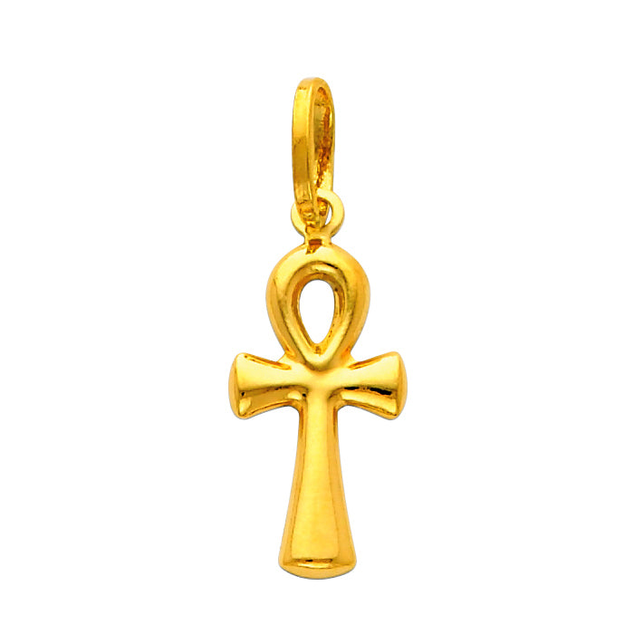 Genuine 14k Yellow Gold Unisex Small Hollow Egyptian Ankh Cross 0.98" Pendant For Men or Women - Coptic Cross, Ancient Egyptian Charms