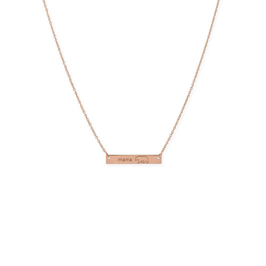 14k Rose Goldplated Sterling Silver Mama Bear Bar Necklace