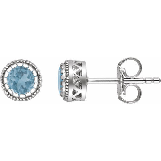 14k White Gold 4 mm Natural Swiss Blue Topaz Stud Earrings