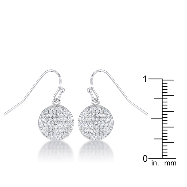 Precious Stars Silvertone Cubic Zirconia Round Disc Dangling Hook Earrings