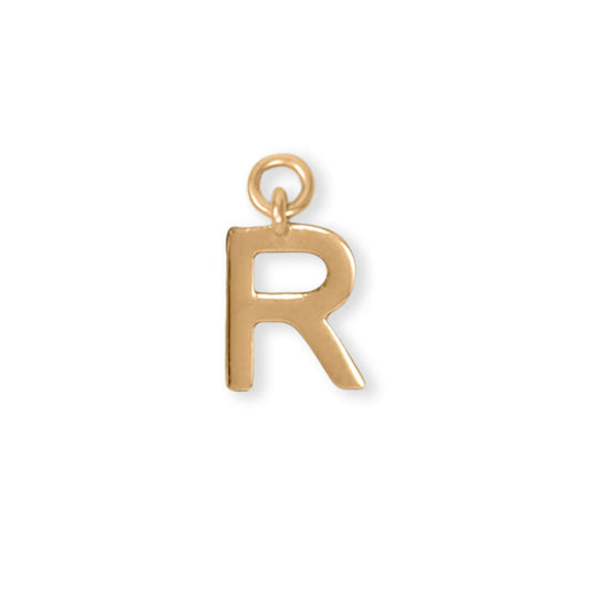 14k Gold Plated 925 Silver Polished R Initial Women's Charm for Bracelet or Necklace