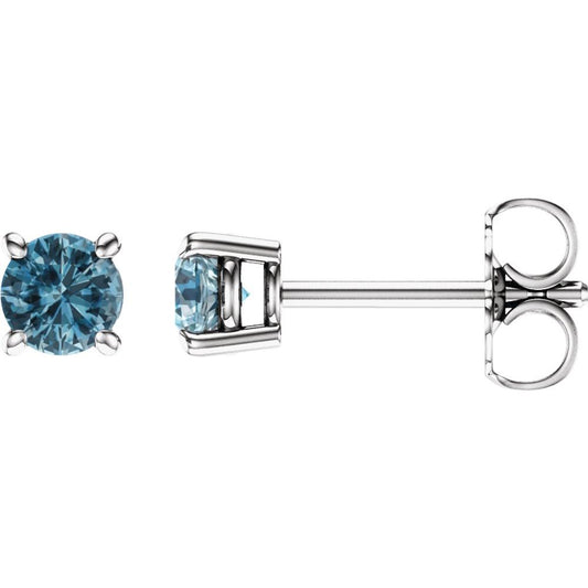 14k White Gold 4 mm Natural Sky Blue Topaz Stud Earrings