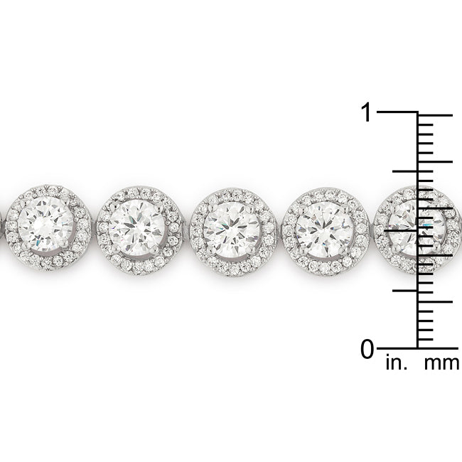 Silvertone Elegant Halo Cubic Zirconia Link Classic Bracelet