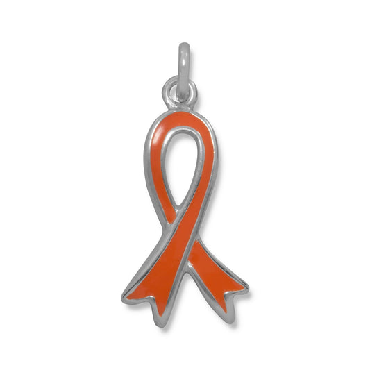 Authentic 925 Sterling Silver Orange Awareness Ribbon Women's Charm for Bracelet or Necklace