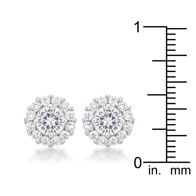 Silvertone Clear Cubic Zirconia Halo Stud Earrings