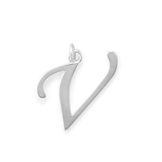 Sterling Silver Initial Letter V Pendant