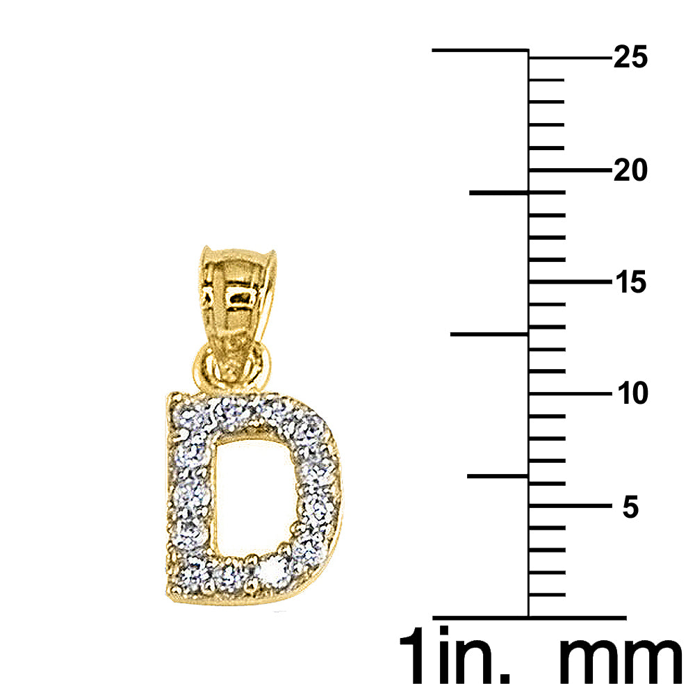 Genuine 14k Yellow Gold 0.59" Cubic Zirconia CZ Initial Block Letter 'D' Pendant for Men or Women - Gold Letter Charm