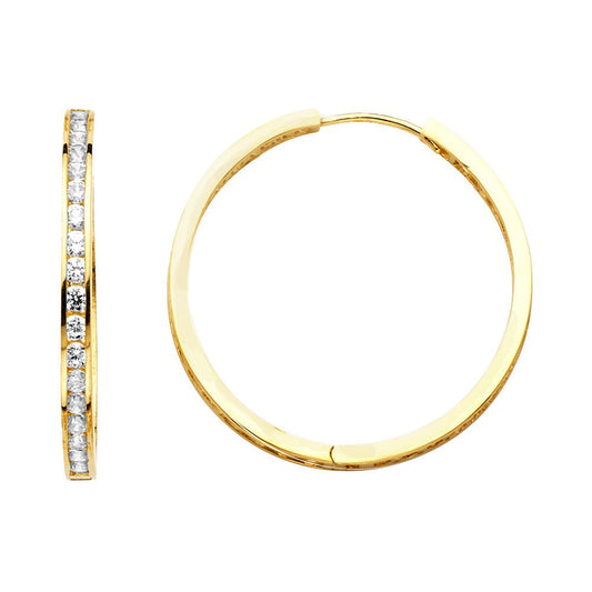 Genuine 14k Yellow Gold 2.6mm wide Cubic Zirconia CZ Hoop Earrings for Women - 25mm Diameter