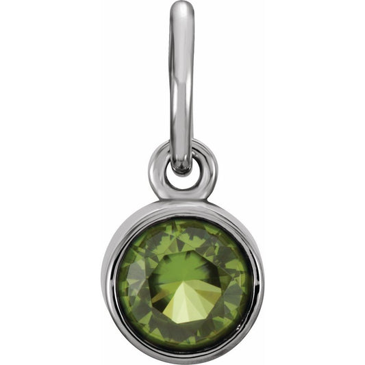 Genuine 14k White Gold 4mm Round Peridot CZ Birthstone Women's Bracelet Charm