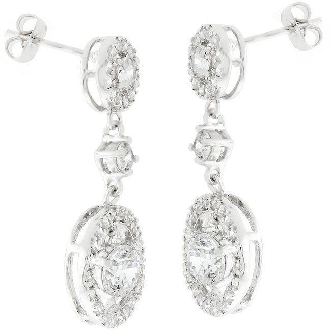 Silvertone Fancy Round Cubic Zirconia Halo Drop Earrings