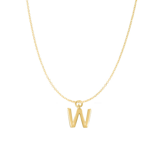 14K Goldplated Sterling Silver Polished "W" Charm With Goldfilled 1.5mm Cable Chain