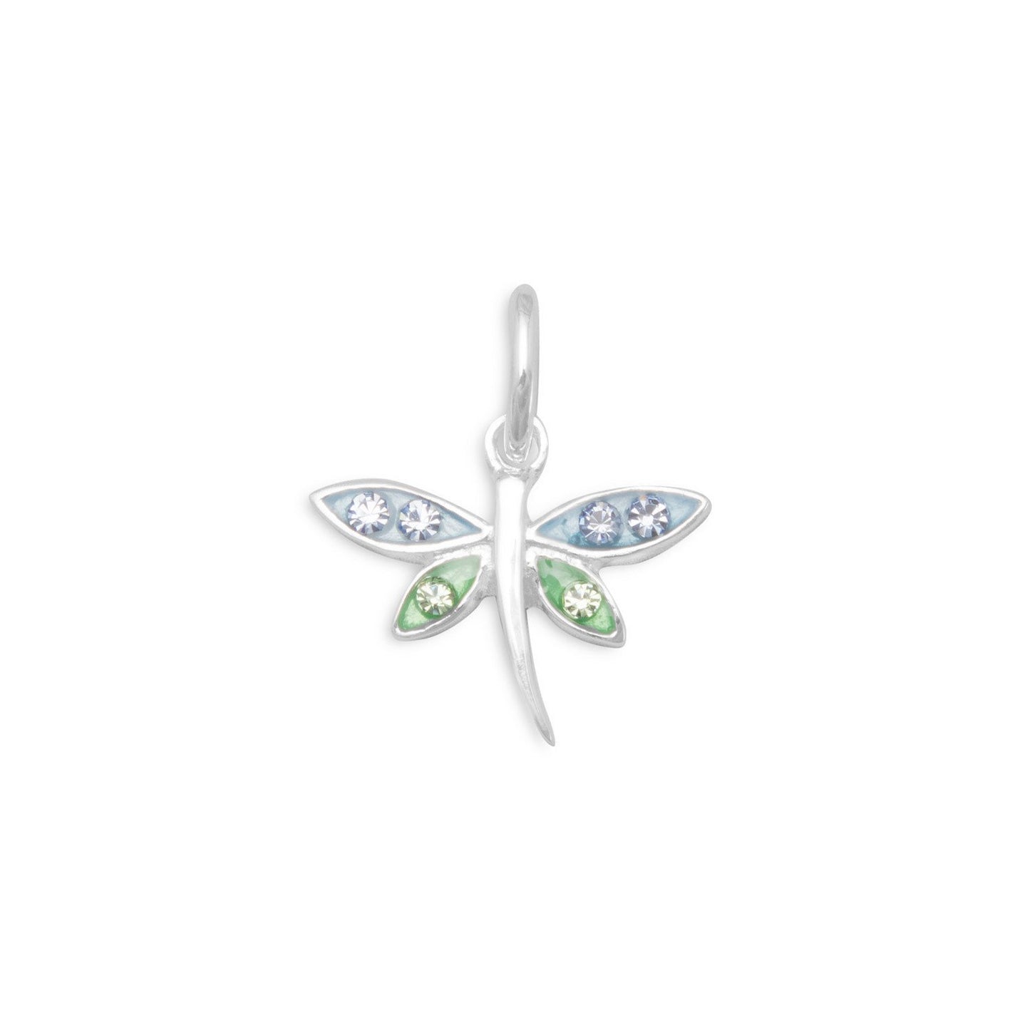 Authentic 925 Sterling Silver Epoxy & Crystal Dragonfly Women's Charm for Bracelet or Necklace