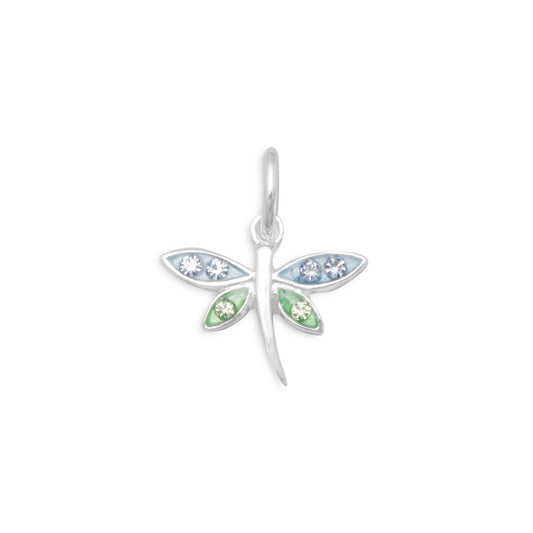 Authentic 925 Sterling Silver Epoxy & Crystal Dragonfly Women's Charm for Bracelet or Necklace