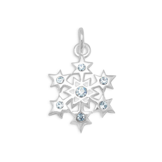 Authentic 925 Sterling Silver Aqua Crystal Snowflake Women's Charm for Bracelet or Necklace