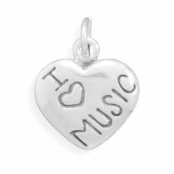 Sterling Silver Oxidized I Love Music Heart Charm