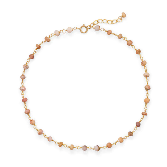 14k Gold Plated Sterling Silver Pink Opal Anklet