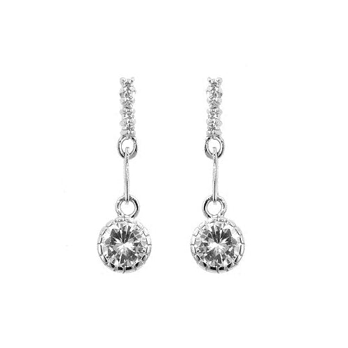 Silvertone Cubic Zirconia Dangling Solitaire Earrings