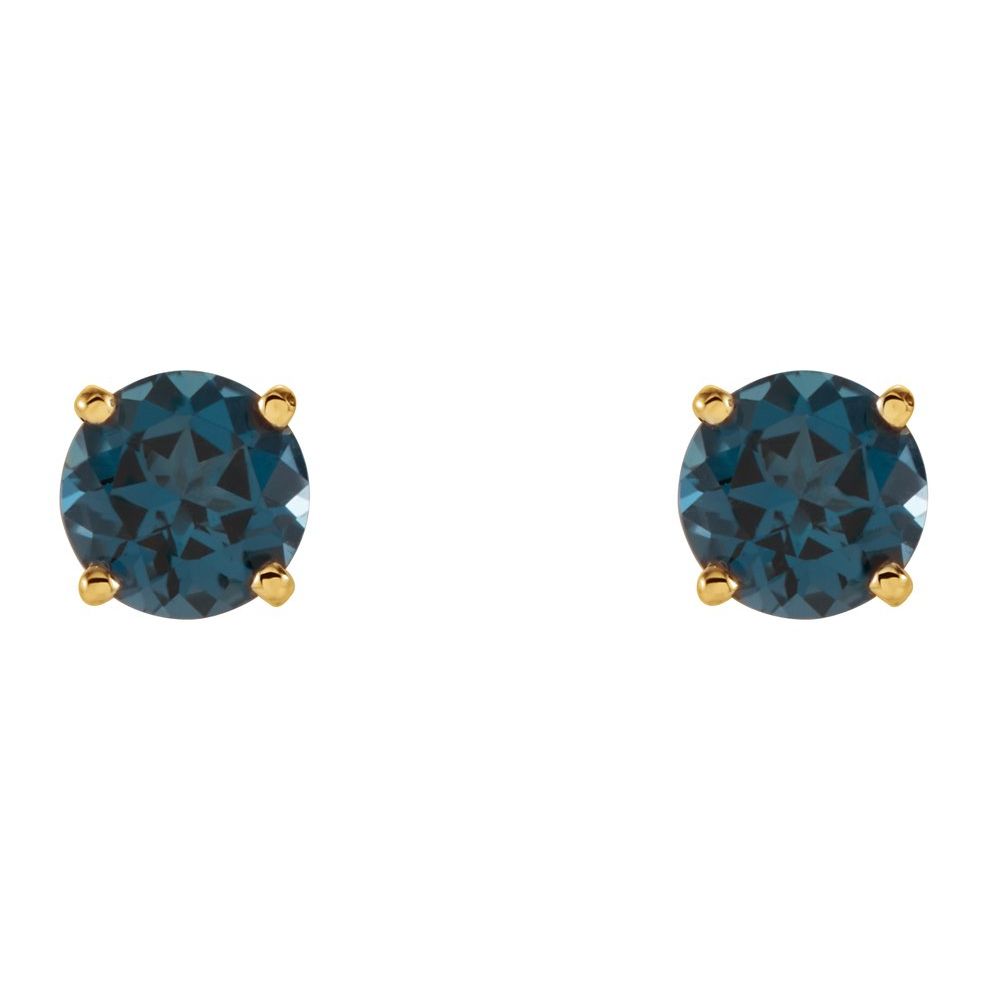 14k Yellow Gold 5 mm Natural London Blue Topaz Stud Earrings