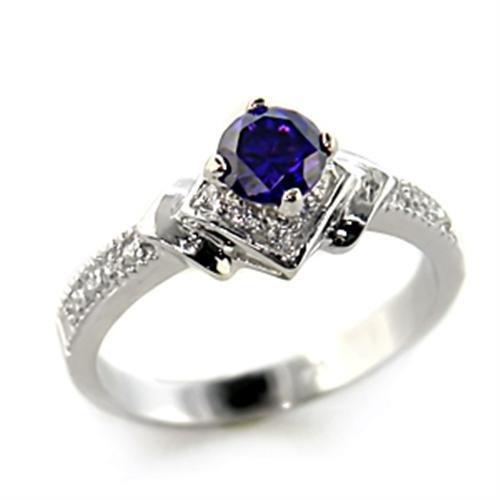Rhodium 925 Sterling Silver Ring with AAA Grade CZ  in Tanzanite