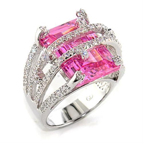 Rhodium 925 Sterling Silver Ring with AAA Grade CZ  in Rose