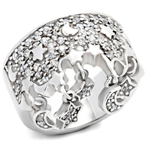 Rhodium 925 Sterling Silver Ring with AAA Grade CZ  in Clear