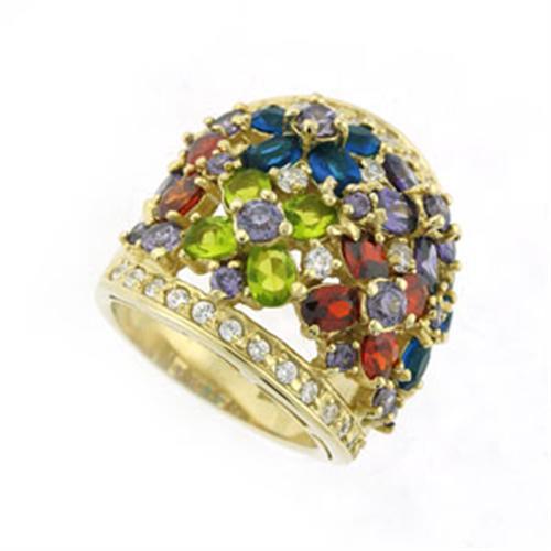 Gold 925 Sterling Silver Ring with AAA Grade CZ  in Multi Color