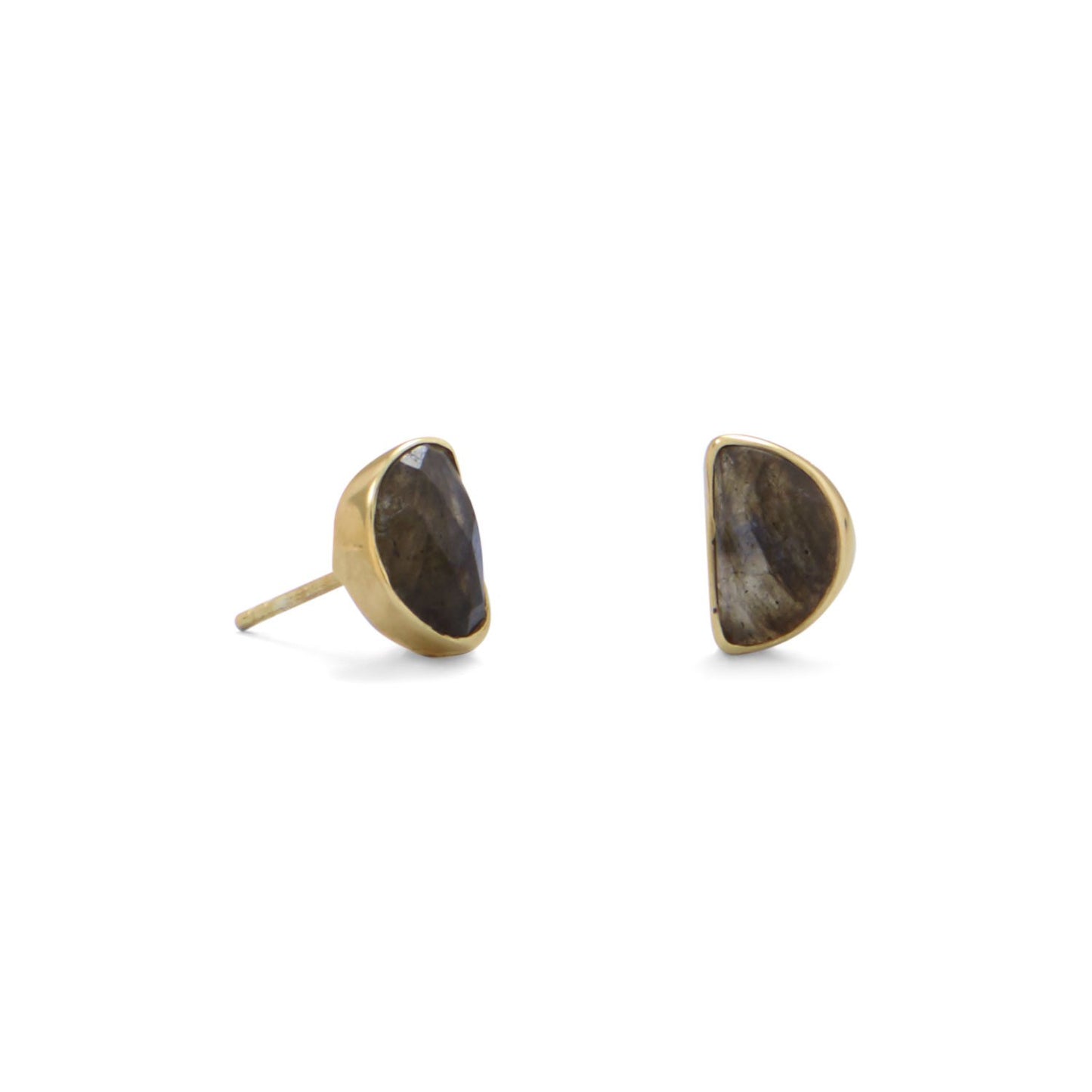 14k Yellow Gold Plated Sterling Silver Labradorite Half Moon Earrings Studs